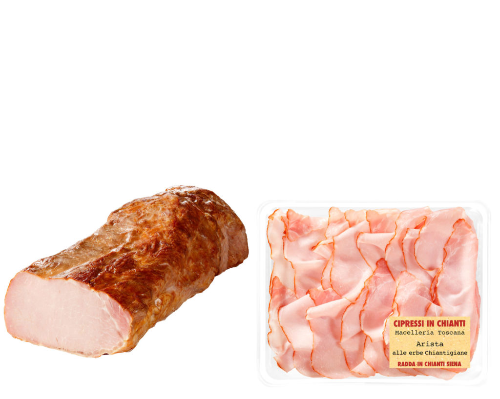 Sliced roast loin in production tray