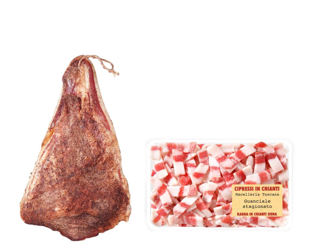 Pork cheek (Guanciale) in cubes production