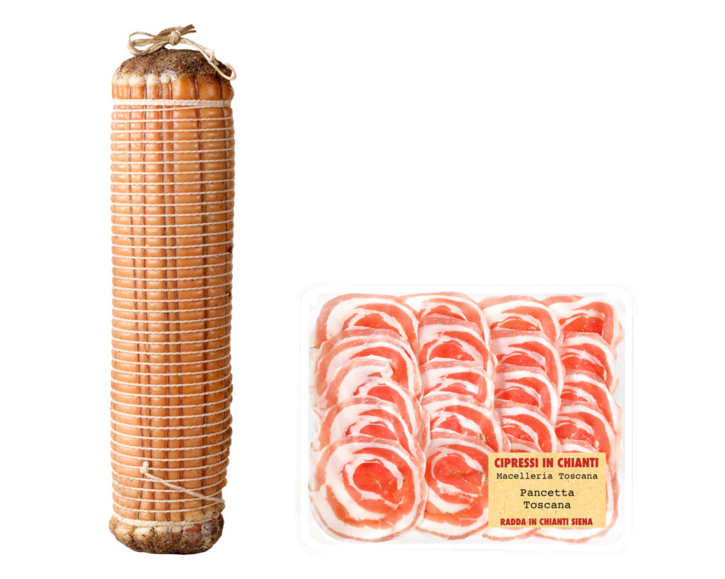 Tuscan bacon is traditionally processed from Italian pork and expertly seasoned
