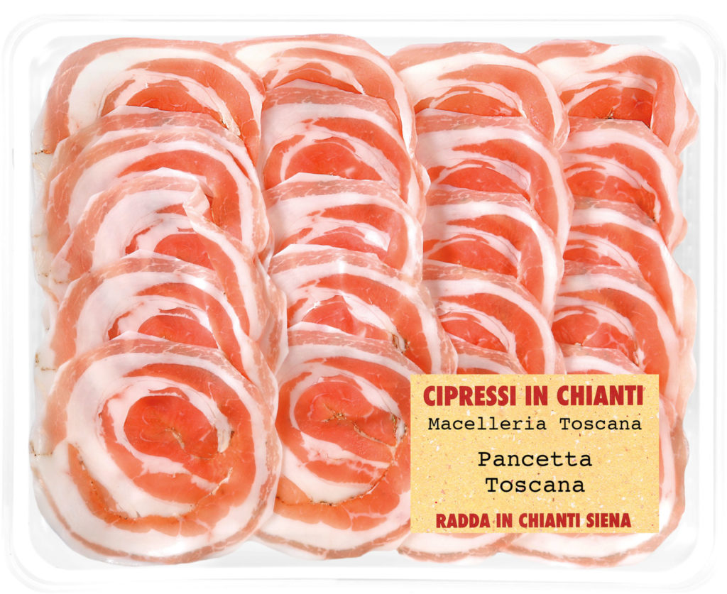 Sliced Tuscan bacon for sandwiches rich of spicy fragrances and features an intense taste