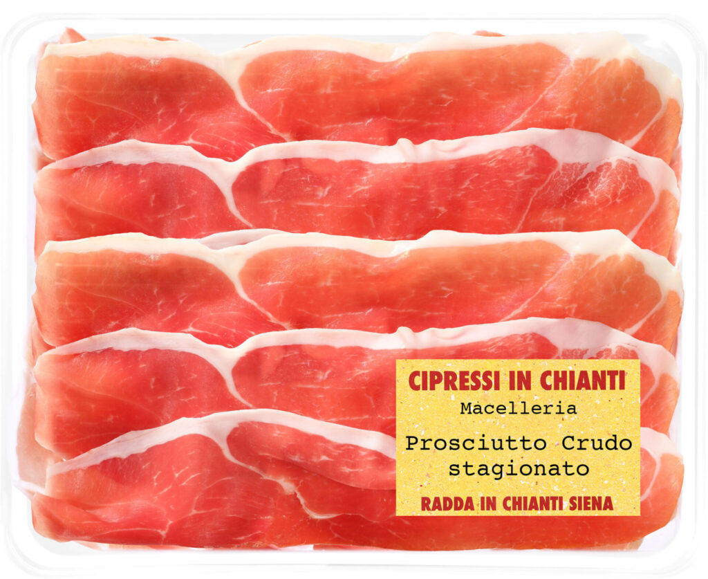 Sliced aged Italian Prosciutto in tray