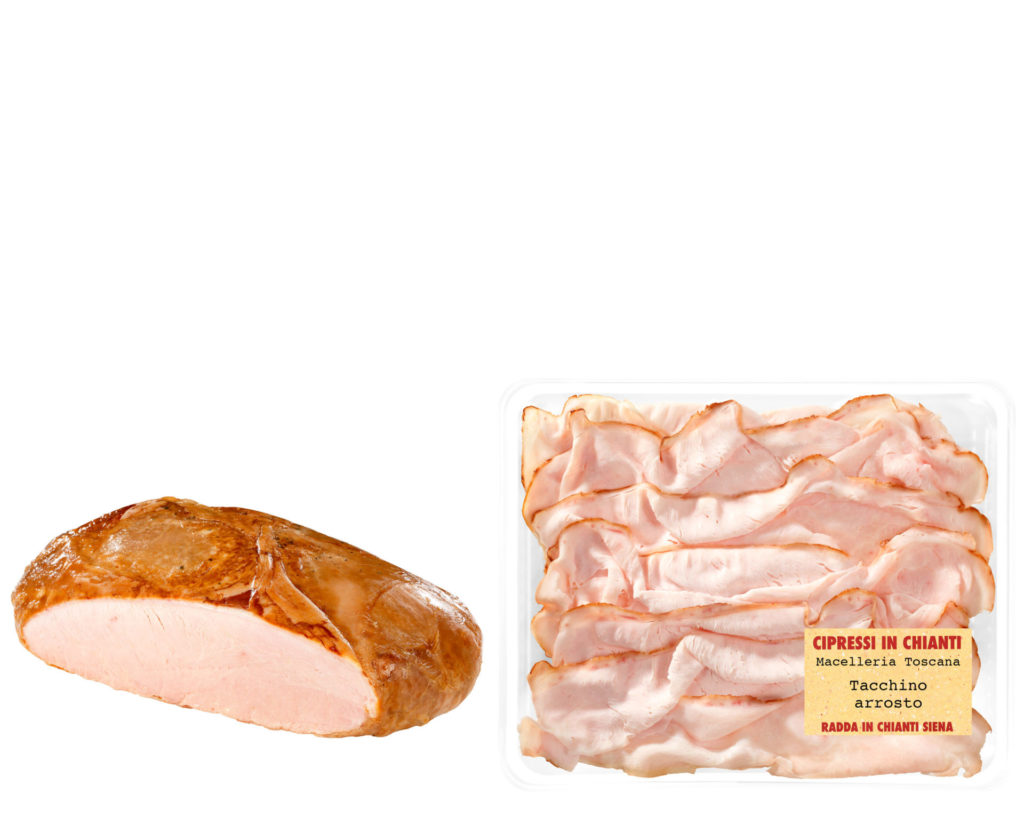 Fresh Italian roast turkey sliced in tray
