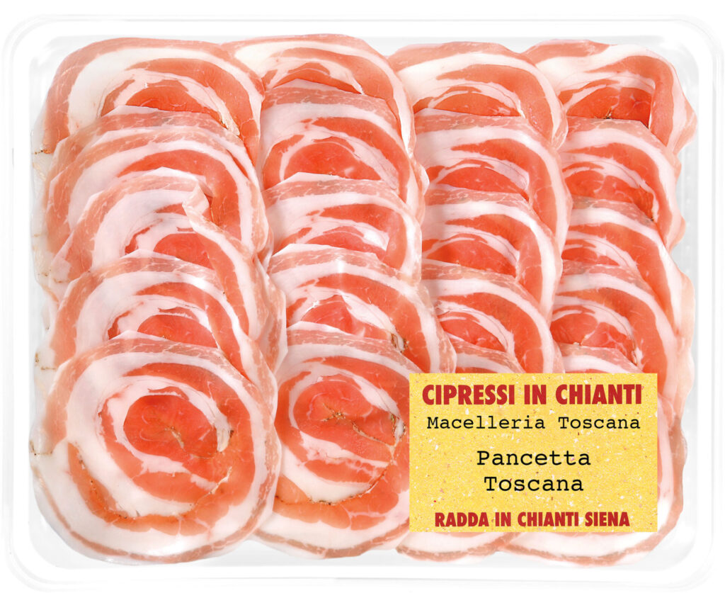 Tuscany bacon pancetta sliced in tray