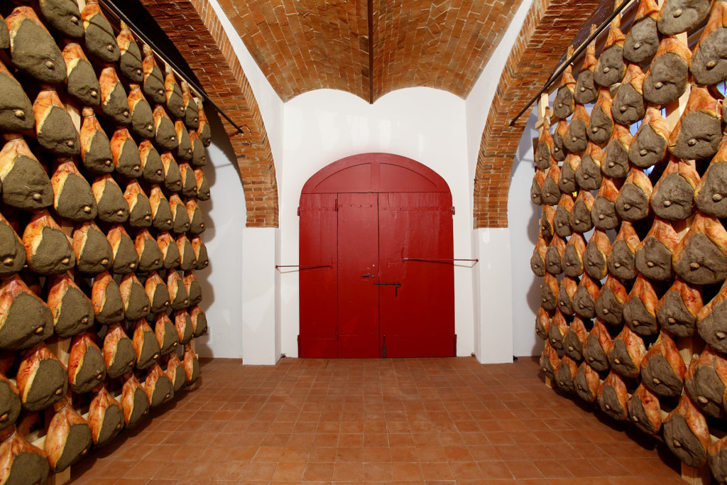 Row ham maturing cellars in Radda in Chianti