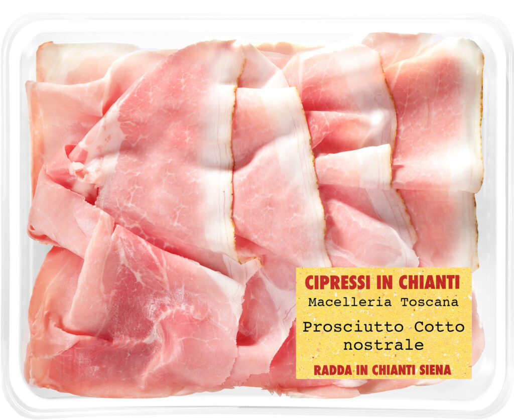 prosciutto cotto with erbs sliced in tray