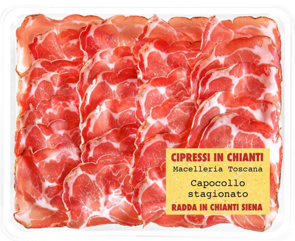 Capocollo tranché emballé dans une barquette transparente